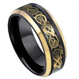 Black & Yellow Gold IP Plated Celtic Inlay - 8MM Band